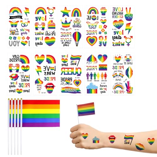 QOWUXHZ LGBTQ Accessoires 10 Blätter Tattoo Kinder Und 5 Pride Flag Lgbtq Temporäre Tattoos Aufkleber Regenbogen Gay Pride Klebetattoos Sticker Gesicht Tattoos Für Erwachsene Gay Pride Party Paraden von QOWUXHZ