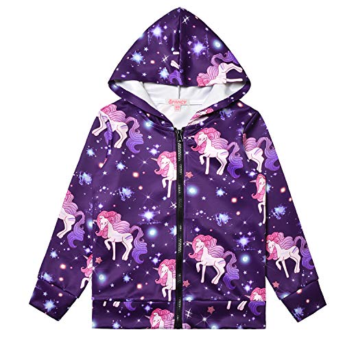 Mädchen Hoodie Einhorn Jacke Reißverschluss Sweatshirt Kleidung mit Taschen - Schwarz - 8-9 Jahre von QPANCY