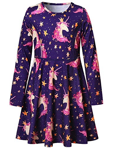 QPANCY Mädchen Langarm Kleider für Unicorn Kleidung Baumwolle Outfits 6-7Y/ Height: 48" Star von QPANCY