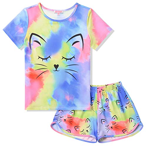 QPANCY Schlafanzug für Mädchen, Einhorn-Pyjama-Set, kleine Kinder, Sommer, kurzärmelig, Nachtwäsche - Blau - 12-13 Jahre QPANCY Schlafanzug für Mädchen, Einhorn-Pyjama-Set, kleine Kinder, Sommer, kurzärmelig, Nachtwäsche - Blau - 12-13 Jahre von QPANCY