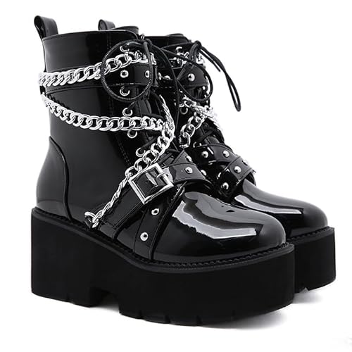 QPAO Modische Gothic-Stiefel für Damen, schwarz, klobig, Plateau, Kampfstiefel, Reißverschluss, Punk-Stiefel, mittelhohe Stiefel für Damen, Hellschwarz, 37.5 EU QPAO Modische Gothic-Stiefel für Damen, schwarz, klobig, Plateau, Kampfstiefel, Reißverschluss, Punk-Stiefel, mittelhohe Stiefel für Damen, Hellschwarz, 37.5 EU von QPAO
