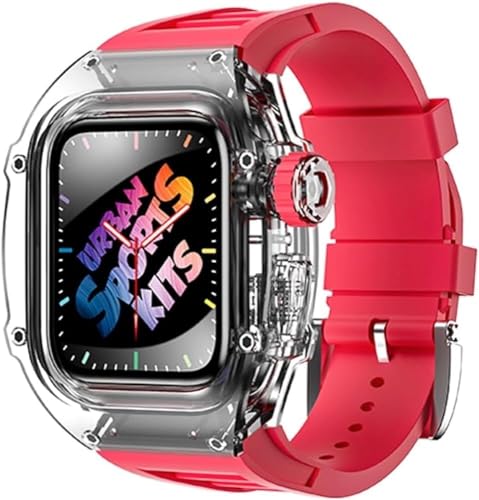 QPDRNC Glacier Uhrengehäuse + Silikon-Uhrenarmband, Urban Sport, Mod-Kit, für Apple Watch Serie Ultra 8, 49 mm, 7, 6, 5, 4, SE, 44 mm, 45 mm, Ersatz-Gummi-Uhrenarmband, transparent, 44MM, Achat von QPDRNC