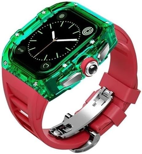 QPDRNC Luxuriöse transparente Hülle und Fluorkautschuk-Armband, Modifikationsset, für Apple Watch Band 8, 7, 6, 5, 4, SE, 45 mm, 44 mm, Polycarbonat-Gehäuse, Sportarmband, 45 mm, Achat von QPDRNC