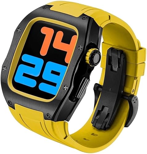 QPDRNC Premium-Titan-Uhrengehäuse, Fluorkautschuk-Armband, Modifikationsset, für Apple Watch 8, 7, 6, 5, 4, SE, 44 mm, 45 mm, Herren-Uhrengehäuse, Metalllünette, Gehäuse-Zubehör, 44mm, Achat von QPDRNC
