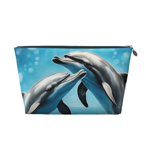 Make-up-Tasche für Damen, Motiv: Delfine in Love, wasserdicht, Leder, Reise-Kulturbeutel für Toilettenartikel, Kosmetiktasche, silber, Einheitsgröße, Kulturbeutel Make-up-Tasche für Damen, Motiv: Delfine in Love, wasserdicht, Leder, Reise-Kulturbeutel für Toilettenartikel, Kosmetiktasche, silber, Einheitsgröße, Kulturbeutel von QPIPGER