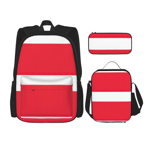QPIPGER Lässiger Rucksack mit Österreichischer Flagge, Thermo-Lunchbox und Federmäppchen, 3-in-1-Oxford-Tasche von QPIPGER