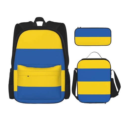 QPIPGER Lässiger Rucksack mit Thermo-Lunchbox und Federmäppchen, Motiv: Flagge der Ukraine, 3-in-1-Oxford-Tasche von QPIPGER