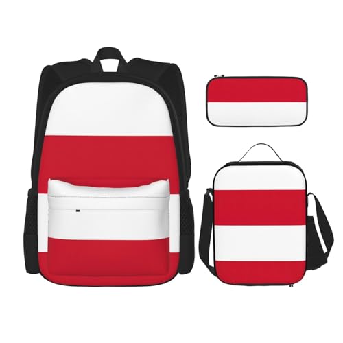 QPIPGER Lässiger Rucksack mit Thermo-Lunchbox und Federmäppchen, Motiv: Flagge von Monaco, 3-in-1-Oxford-Tasche von QPIPGER