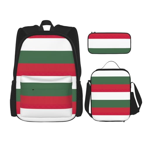 QPIPGER Lässiger Rucksack mit Thermo-Lunchbox und Federmäppchen, Motiv: Flagge von Ungarn, 3-in-1-Oxford-Tasche von QPIPGER
