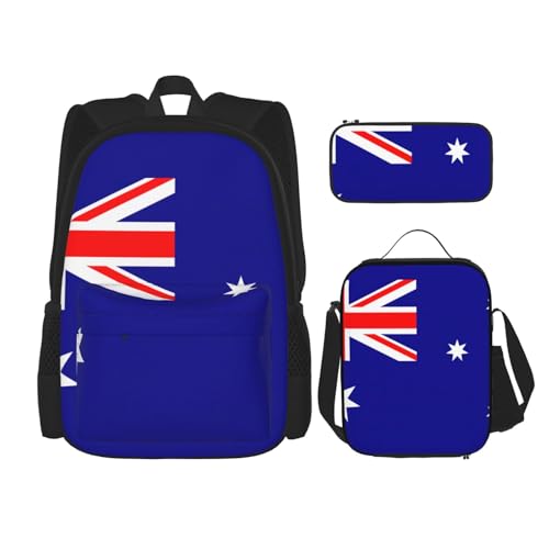 QPIPGER Lässiger Rucksack mit australischer Flagge, Thermo-Lunchbox und Federmäppchen, 3-in-1-Oxford-Tasche von QPIPGER