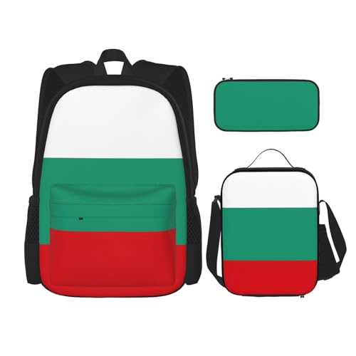 QPIPGER Lässiger Rucksack mit bulgarischer Flagge, Thermo-Lunchbox und Federmäppchen, 3-in-1-Oxford-Tasche von QPIPGER