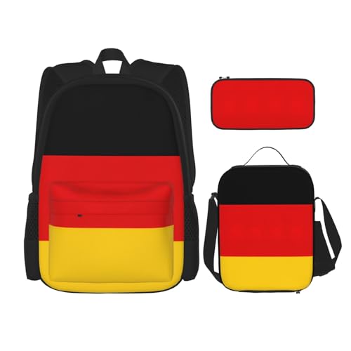 QPIPGER Lässiger Rucksack mit deutscher Flagge, Thermo-Lunchbox und Federmäppchen, 3-in-1-Oxford-Tasche von QPIPGER