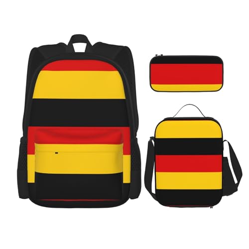 QPIPGER Lässiger Rucksack mit deutscher Flagge, Thermo-Lunchbox und Federmäppchen, 3-in-1-Oxford-Tasche von QPIPGER