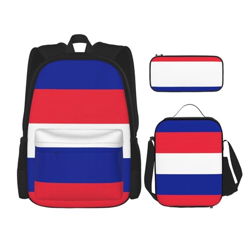 QPIPGER Lässiger Rucksack mit französischer Flagge, Thermo-Lunchbox und Federmäppchen, 3-in-1-Oxford-Tasche von QPIPGER