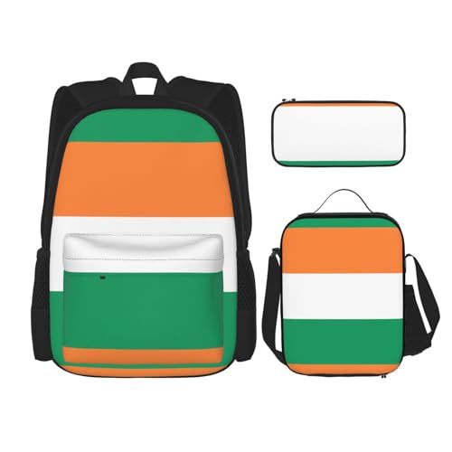 QPIPGER Lässiger Rucksack mit irischer Flagge, Thermo-Lunchbox und Federmäppchen, 3-in-1-Oxford-Tasche von QPIPGER