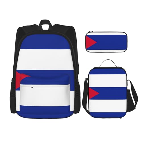 QPIPGER Lässiger Rucksack mit kubanischer Flagge, Thermo-Lunchbox und Federmäppchen, 3-in-1-Oxford-Tasche von QPIPGER