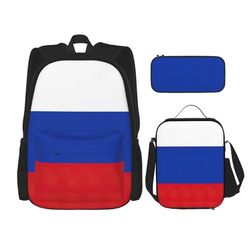 QPIPGER Lässiger Rucksack mit russischer Flagge, Thermo-Lunchbox und Federmäppchen, 3-in-1-Oxford-Tasche von QPIPGER