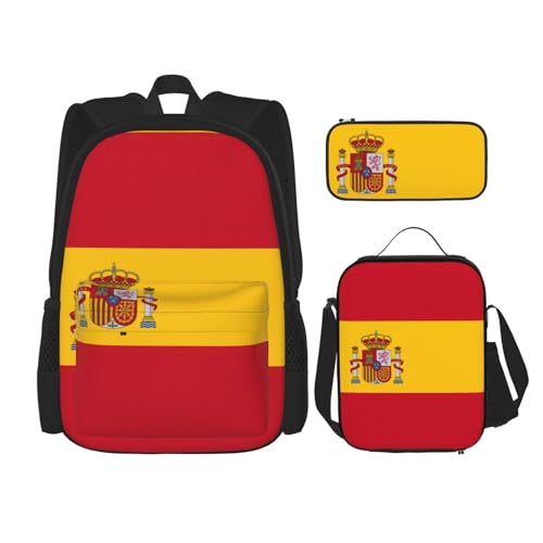 QPIPGER Lässiger Rucksack mit spanischer Flagge, Thermo-Lunchbox und Federmäppchen, 3-in-1-Oxford-Tasche von QPIPGER