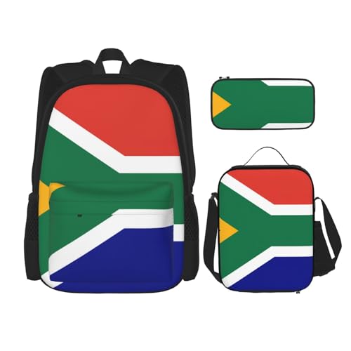 QPIPGER Lässiger Rucksack mit südafrikanischer Flagge, mit Thermo-Lunchbox und Federmäppchen, 3-in-1-Oxford-Tasche von QPIPGER