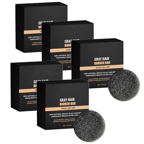 QPJUVC Anti-Grau-Shampoo-Riegel – Natürliches festes Shampoo zur Verdunkelung des Haares, Seife zur Grauumkehr und -abdeckung für Männer und Frauen, reinigt und pflegt die Kopfhaut (5) von QPJUVC