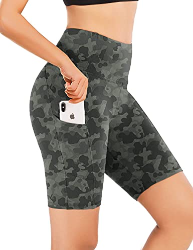 QPQ Sport Legging Damen Kurz Hohe Taille Yogahosen Sport Shorts Fitnesshose mit Taschen Grün M von QPQ