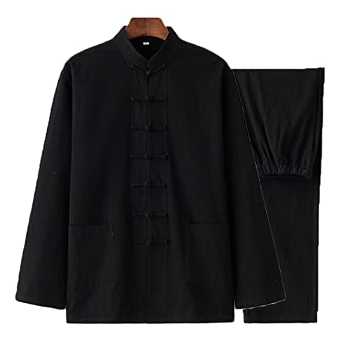 Baumwolle Leinen Tai Chi Uniform Kung Fu Anzug Chinesisch Traditionelle Kleidung Tang Anzug Herren Kampfkunst Jacke Atmungsaktiv Langarm Mantel Tops Zen Meditation Uniform, Schwarz , M/L von QPZK