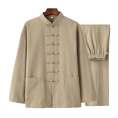 QPZK Baumwolle Leinen Tai Chi Uniform Kung Fu Anzug Chinesisch Traditionelle Kleidung Tang Anzug Herren Kampfkunst Jacke Atmungsaktiv Langarm Mantel Tops Zen Meditation Uniform, gelb, M/L von QPZK