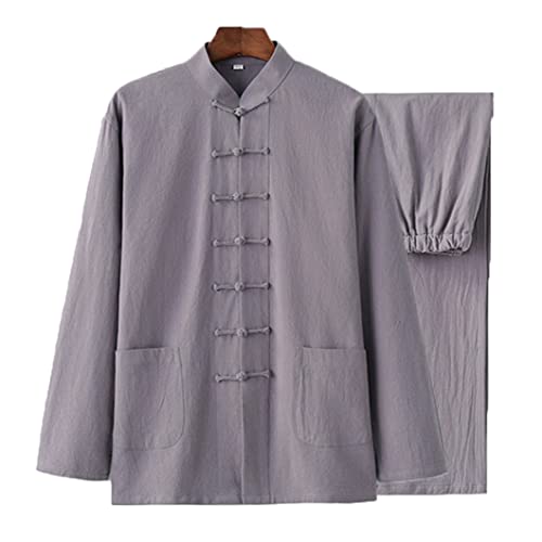 QPZK Baumwolle Leinen Tai Chi Uniform Kung Fu Anzug Chinesisch Traditionelle Kleidung Tang Anzug Herren Kampfkunst Jacke Atmungsaktiv Langarm Mantel Tops Zen Meditation Uniform, grau, M/L von QPZK