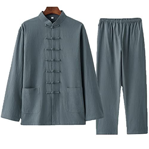 QPZK Baumwolle Leinen Tai Chi Uniform Kung Fu Anzug Chinesisch Traditionelle Kleidung Tang Anzug Herren Kampfkunst Jacke Atmungsaktiv Langarm Mantel Tops Zen Meditation Uniform, grün, XXL/3XL von QPZK