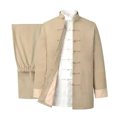 Baumwolle Leinen Tai Chi Uniform Set Tang Anzug Chinesische Traditionelle Kleidung Herren Kampfkunst Kleidung Atmungsaktiv Langarm Mantel Tops Hose, Kung Fu Uniform Zen Meditati, gelb, XL/XXL von QPZK