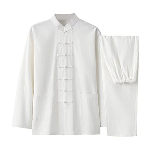 QPZK Baumwolle Leinen Tai Chi Uniform Kung Fu Anzug Chinesisch Traditionelle Kleidung Tang Anzug Herren Kampfkunst Jacke Atmungsaktiv Langarm Mantel Tops Zen Meditation Uniform, weiß, 4XL/5XL von QPZK