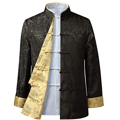 QPZK Kung Fu Jacke Beidseitig tragen Kleidung Herren Stickerei Tang Anzug Herren Hanfu Mantel Traditionelle chinesische Kleidung Baumwolle Leinen Tai Chi Kleidung Kampfsport Kleidung Lang Grün L von QPZK