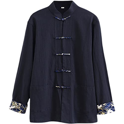 QPZK Lose großer Tai Chi Uniform Baumwollwäsche Chinesische traditionelle Kleidung Tang Anzug Männer Kampfkunst Jacke Kung Fu Uniform atmungsaktiv black-5XL von QPZK