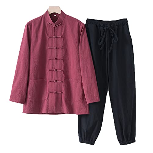 Tai Chi Uniform aus Baumwollleinen Chinesische Traditionelle Kleidung Kampfkunst Kung Fu Uniform Set, Tanganzug Herren Zen Meditation Uniform Atmungsaktiv Morgenübung, U, XXL/3XL von QPZK