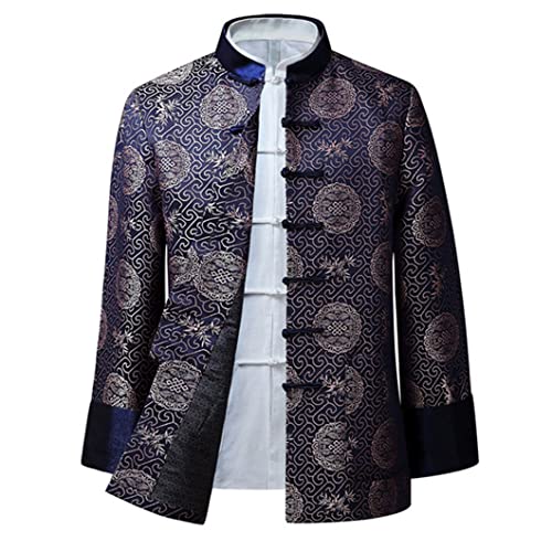 Tang Suit Chinesische Kung Fu Jacke Kleidung für Herren Traditionelle chinesische Kleidung Hanfu Mantel Tai Chi Uniform Kampfsport Uniformen Langarm Mantel Tops Shirt, blau, 3XL/4XL von QPZK