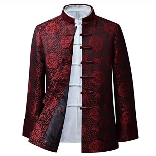 Tang Suit Chinesische Kung Fu Jacke Kleidung für Herren Traditionelle chinesische Kleidung Hanfu Mantel Tai Chi Uniform Kampfsport Uniformen Langarm Mantel Tops Shirt, rot, 4XL/5XL von QPZK