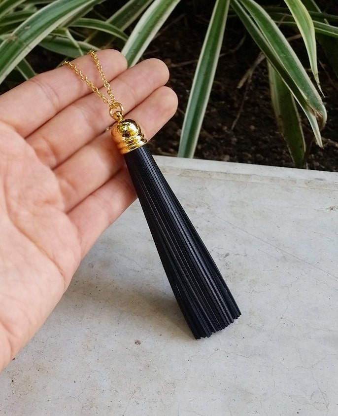 Echtes Leder Schwarze Quaste Halskette, Handgemachte Lange Geburtstagsgeschenk, Muttertagsgeschenk Echtes Leder Schwarze Quaste Halskette, Handgemachte Lange Geburtstagsgeschenk, Muttertagsgeschenk von QQ47