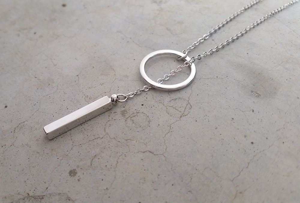 Silber Tropfen Bar Halskette, Ring Charm Lariat Geschichteten Y-Halskette, Geburtstagsgeschenk Silber Tropfen Bar Halskette, Ring Charm Lariat Geschichteten Y-Halskette, Geburtstagsgeschenk von QQ47