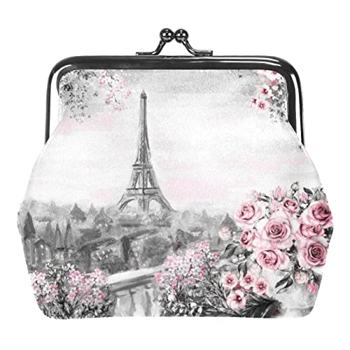 Eiffelturm Geldbörse Vintage Pouch Schnalle Clutch Bag Kiss-Lock Wechselgeldbörse Verschluss Geldbörsen für Frauen Mädchen, Mehrfarbig 12, Einheitsgröße, Taschen-Organizer von QQIAEJIA