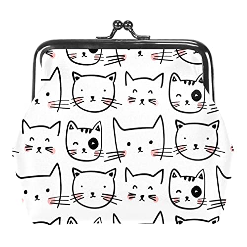 Einfache weiße Cartoon Katze Muster Schnalle Münze Geldbörse Vintage Beutel Schnalle Clutch Tasche Kiss-Lock Ändern Geldbörse Floral Verschluss Verschluss Brieftaschen für Frauen Mädchen, Mehrfarbig 07, Einheitsgröße, Taschen-Organizer von QQIAEJIA