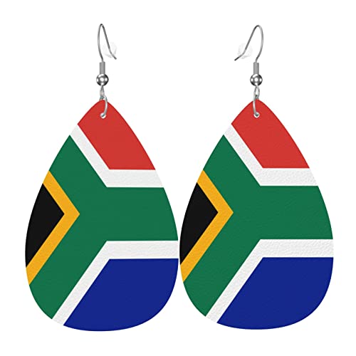 Flagge von Südafrika Damen-Ohrringe, leicht, Leder, Tropfenform, Ohrringe, Einheitsgröße, Polyurethan von QQIAEJIA