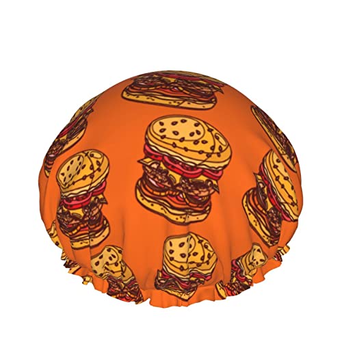 Frauen Wiederverwendbare Stretch Hem Haar Hut Fast Food Hamburger Doppelschichten Wasserdichte Duschhaube Badekappe von QQIAEJIA