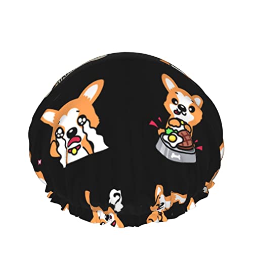 Frauen Wiederverwendbare Stretch Hem Haar Hut Nette Corgi Walisisch Emoticon Doppelschichten Wasserdichte Duschhaube Badekappe von QQIAEJIA