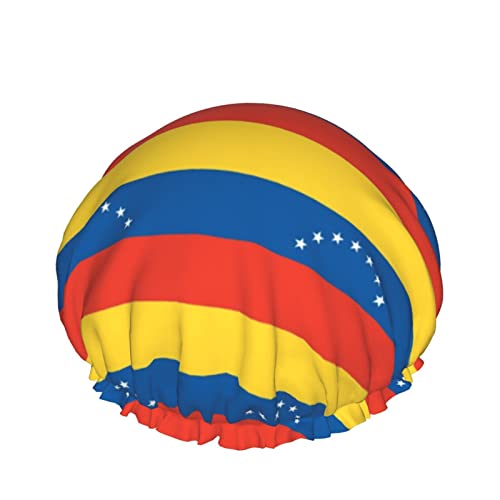 Frauen Wiederverwendbare Stretch Hem Haar Hut Venezuela Flagge Muster Doppel Schichten Wasserdichte Duschhaube Badekappe von QQIAEJIA