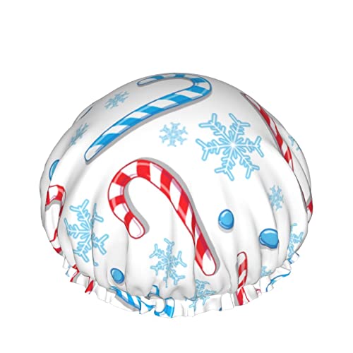 Frauen Wiederverwendbare Stretch Hem Haar Hut Weihnachten Hipster Zuckerstange Doppelschichten Wasserdichte Duschhaube Badekappe von QQIAEJIA