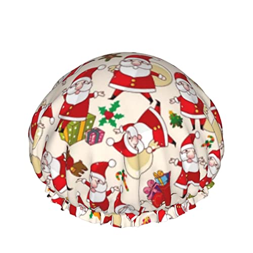 Frauen Wiederverwendbare Stretch Hem Haar Hut Weihnachten Weihnachtsmann Xmas Doppel Schichten Wasserdichte Duschhaube Badekappe von QQIAEJIA