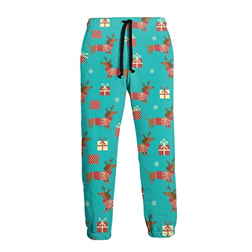 Generic Weihnachts-Jogginghose mit Dackel-Motiv, Blau, weiß, 31-35 von QQIAEJIA