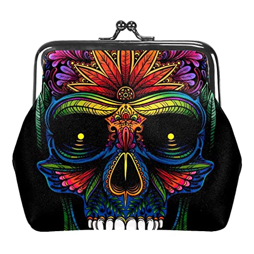 Gothic Punk Boho Schädel Kopf Schnalle Geldbörse Vintage Pouch Schnalle Clutch Bag Kiss-Lock Wechselgeldbörse Floral Verschluss Geldbörsen für Frauen Mädchen, Mehrfarbig 09, Einheitsgröße, von QQIAEJIA