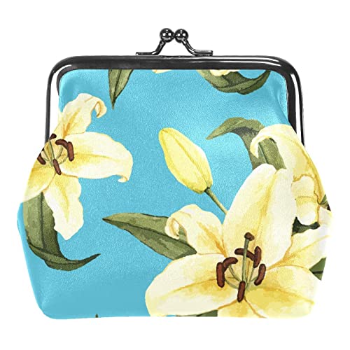 Handgezeichnete Lilie Blume Blau Hintergrund Schnalle Geldbörse Vintage Beutel Schnalle Clutch Bag Kiss-Lock Change Geldbörse Floral Verschluss Verschluss Brieftaschen für Frauen Mädchen, Mehrfarbig von QQIAEJIA