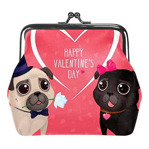 Happy Valentine's Day Love Pug Buckle Coin Purse Vintage Pouch Buckle Clutch Bag Kiss-Lock Change Purse Floral Clasp Closure Wallets for Women Girl, Mehrfarbig 10, Einheitsgröße, Taschen-Organizer von QQIAEJIA
